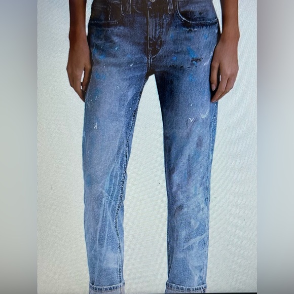 Lauren Blue Splatter Paint Comfort Stretch Relaxed Taper PLUS Jeans - 20W - Picture 12 of 12